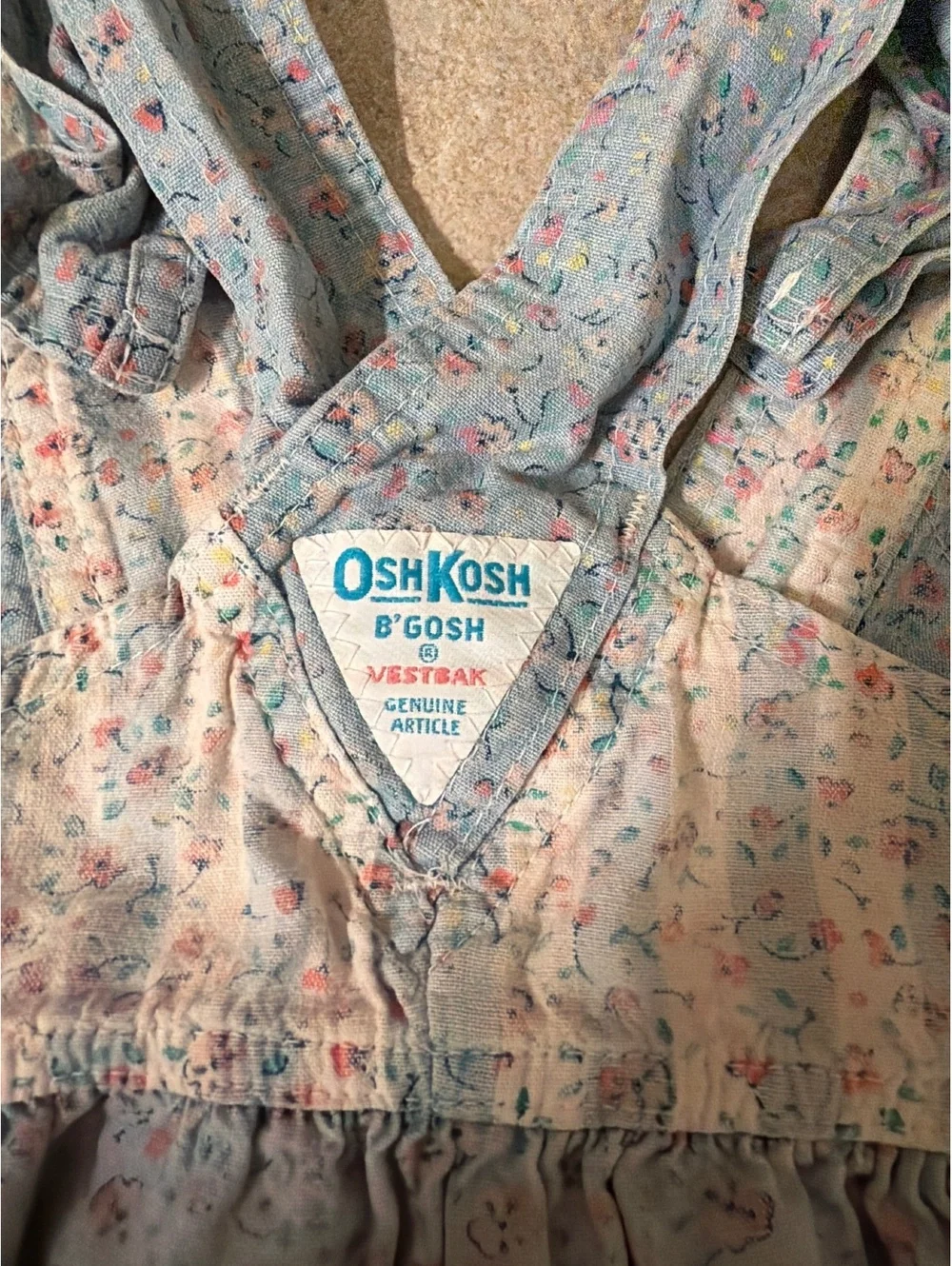 Vintage OshKosh B’Gosh Vestbak Blue Floral Bubble Romper Overall 24M